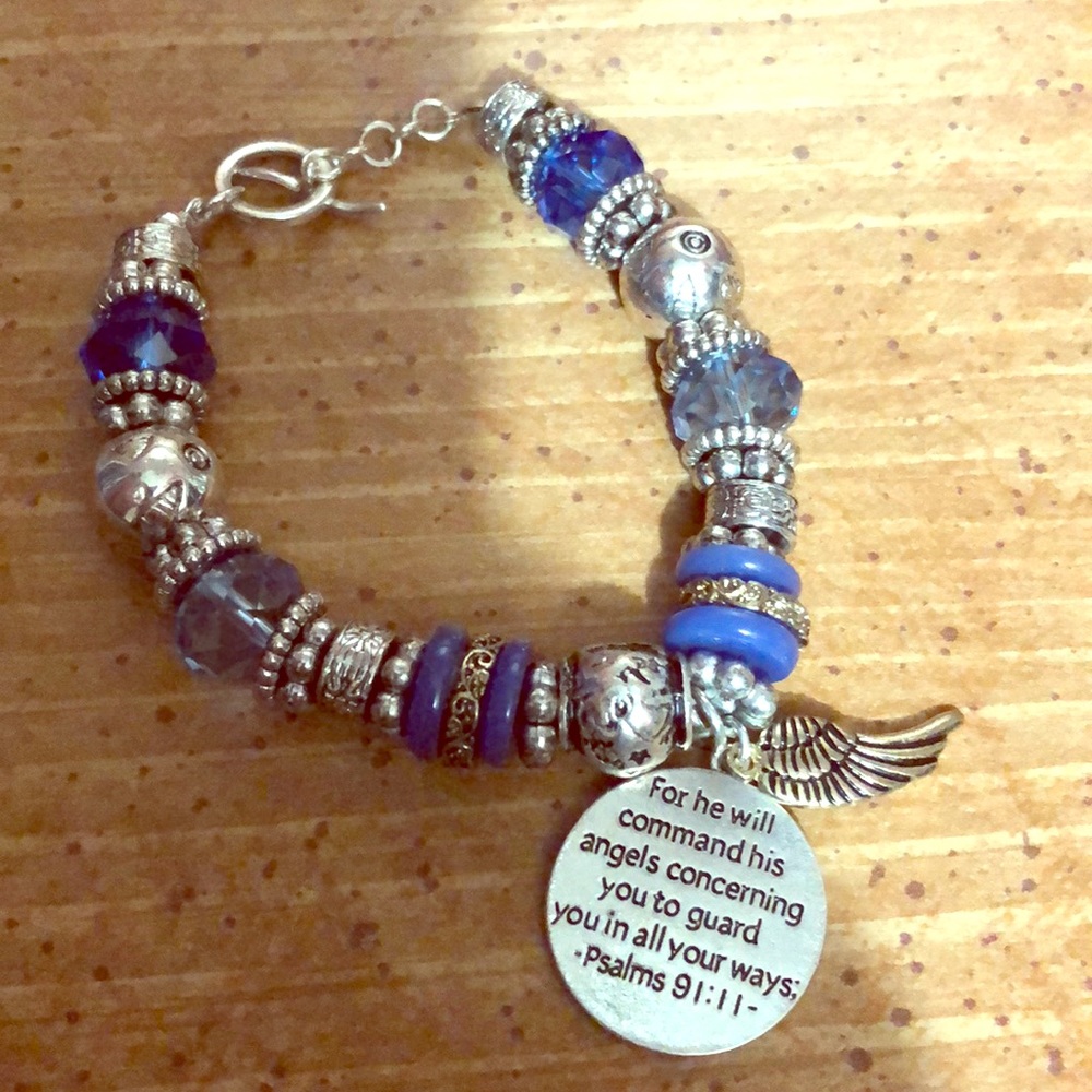 Religious bracelet blue and silver